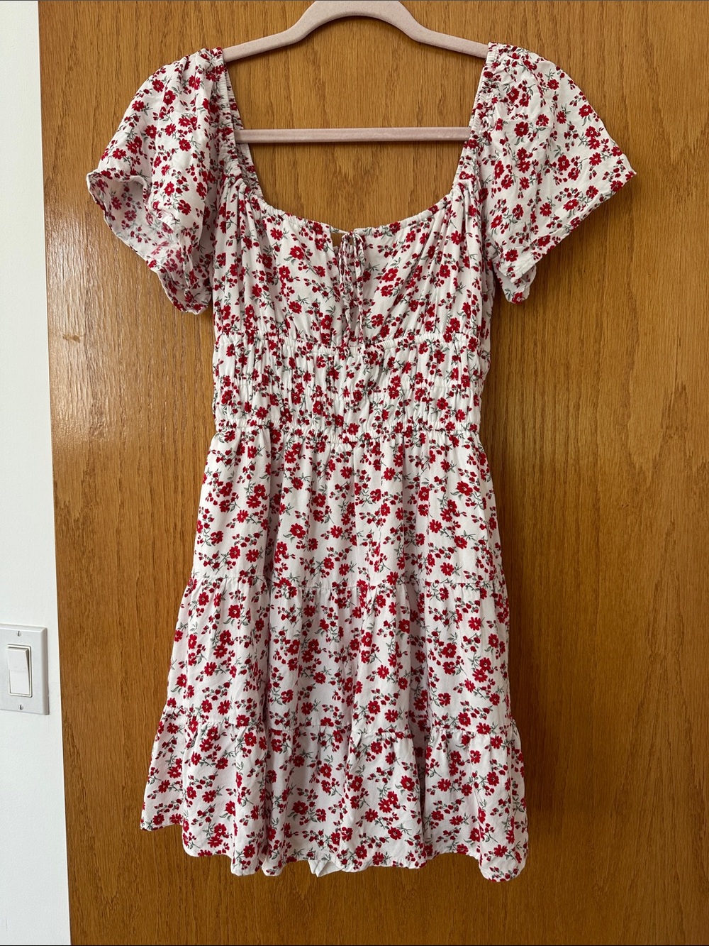 Hollister Cream Mini Dress with Red Floral Print